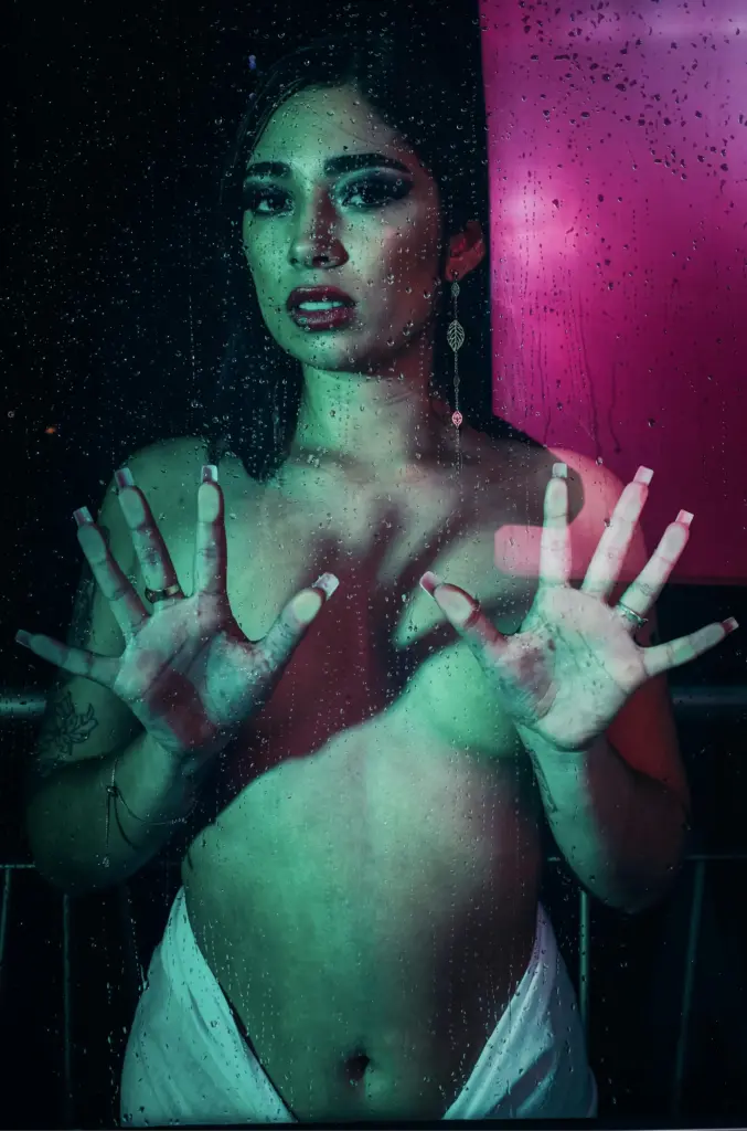 Cam girl in a VR headset