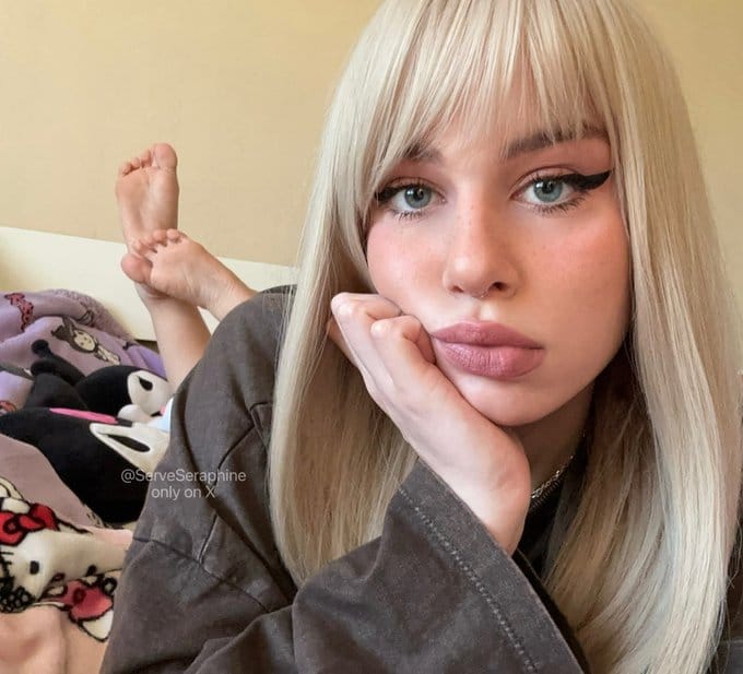 Foot model looking at camera